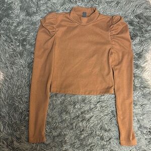 Brown Long Sleeve Mock Neck Top